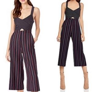 BCBGeneration Striped Cutout Wide Leg Cropped Jumpsuit Navy Red